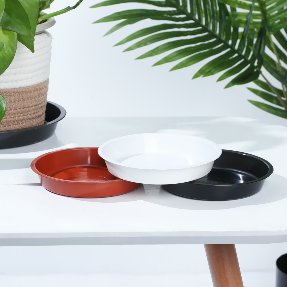 Drip Tray Saucer - 丸い形の植物トレイ,耐久性のあるプラスチック製のドリップトレイ,頑丈なプレート,赤,白,黒,屋内,屋外,植木鉢,3個