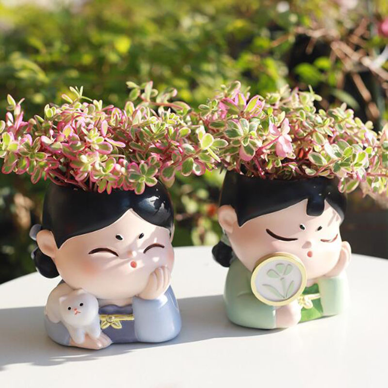 Bonsai Garden Nursery - 樹脂唐王朝女性保育園ポットフラワーポット庭の家の装飾植木鉢盆栽花瓶コンテナデスクトップ装飾品
