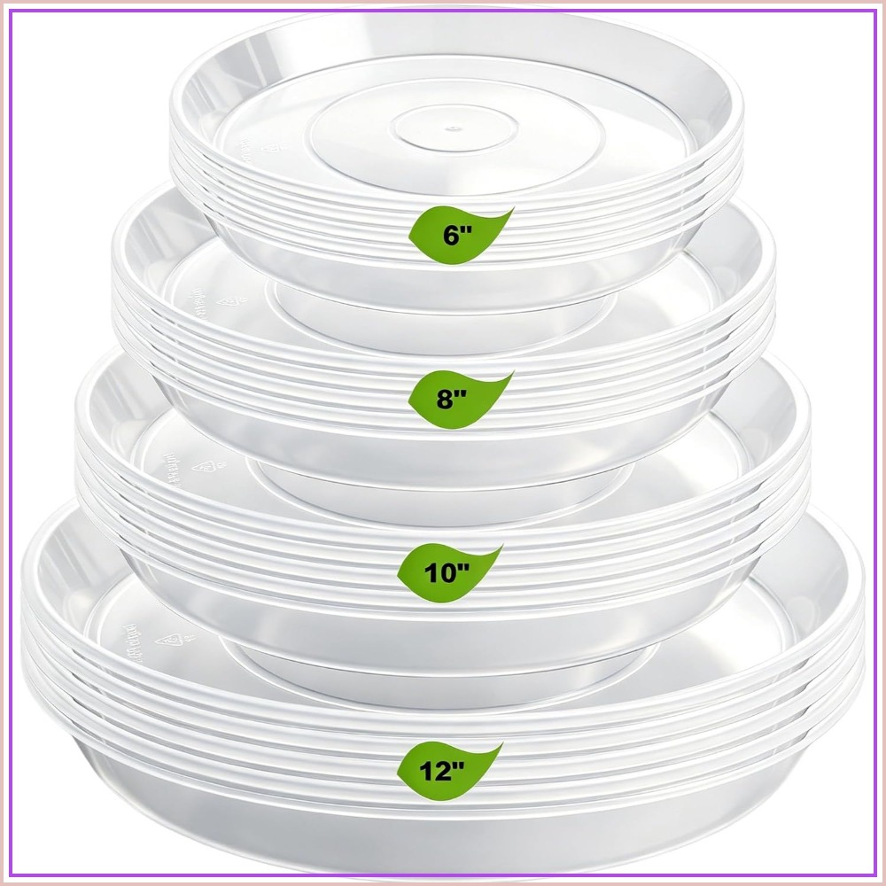 Drip Tray Saucer - 20個入りヘビーデューティープラントソーサー - 6/8/10/12インチ、屋内屋外鉢植え植物用透明プラスチック製ドリップトレイ