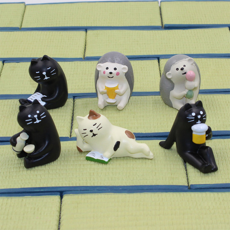 Bonsai Garden Japan - デコール ブラックキャット ベア ハリネズミ ミニチュア フィギュア