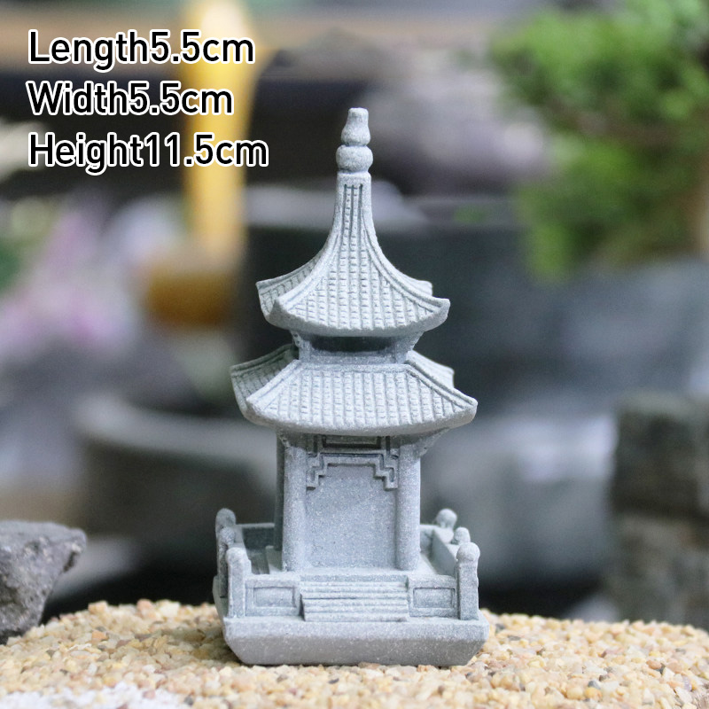 Bonsai Garden Japan - 日本の庭園盆栽石庭造園ヴィンテージ禅ミニチュア砂岩塔パビリオン装飾品ランタン置物家の装飾