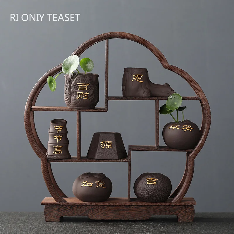 クリエイティブな紫色の粘土のお茶のペット,指紋のミニポット, - Bonsai Garden Ornaments のレビューと価格