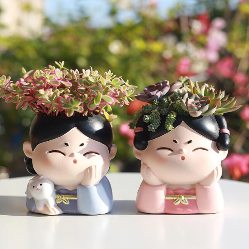 樹脂唐王朝女性保育園ポットフラワーポット庭の家の装飾植木鉢盆 - Bonsai Garden Nursery のレビューと価格